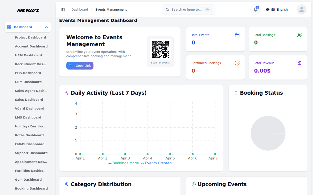 Mewayz Events dashboard for events & venues