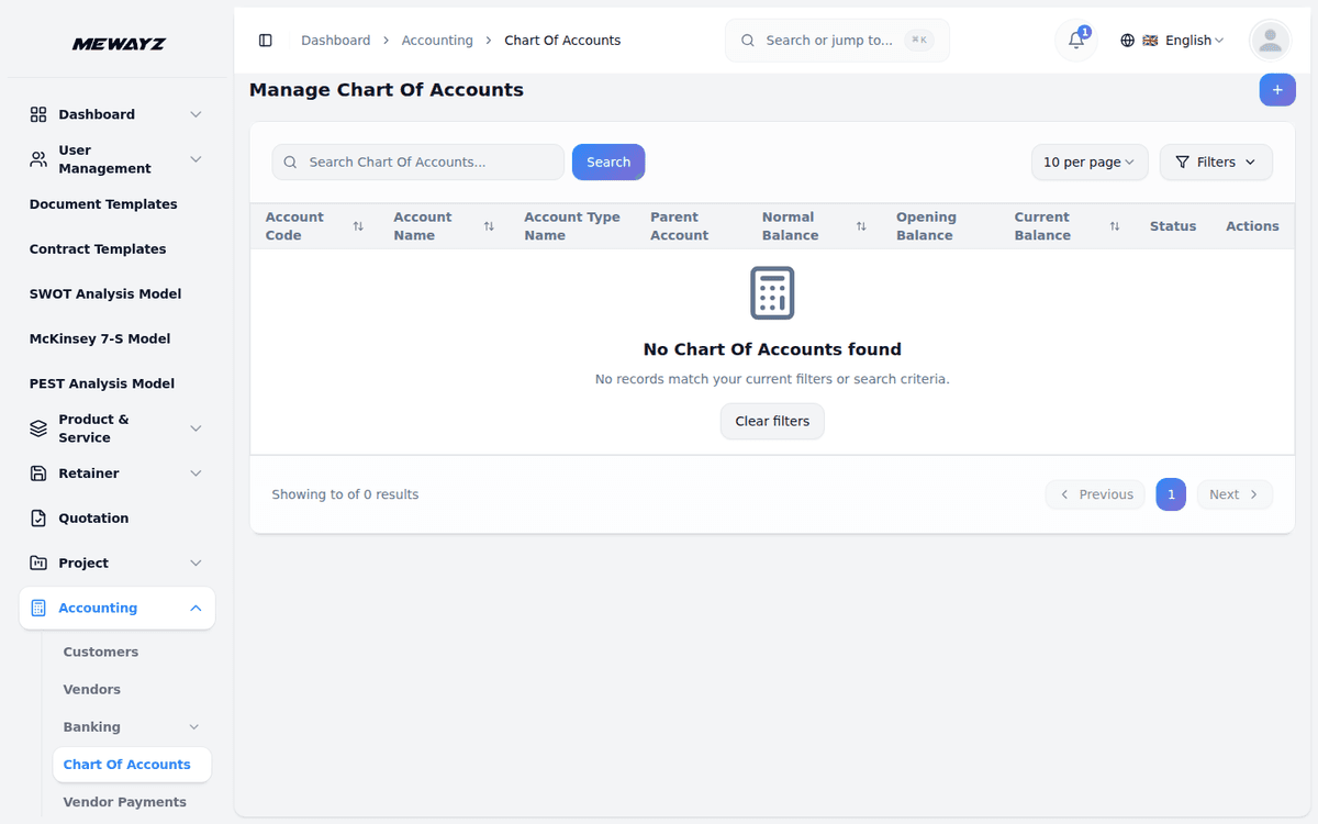 Mewayz Accounting & Finance — Chart of accounts
