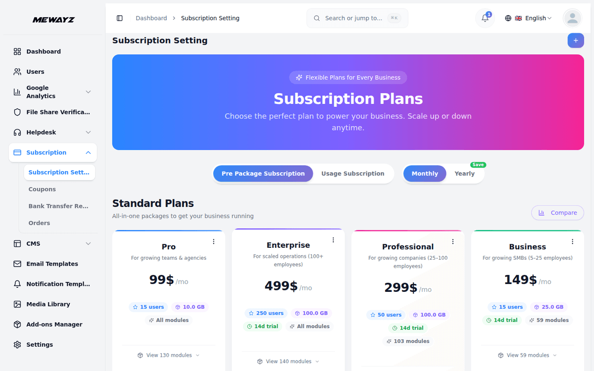 Mewayz Client plan management
