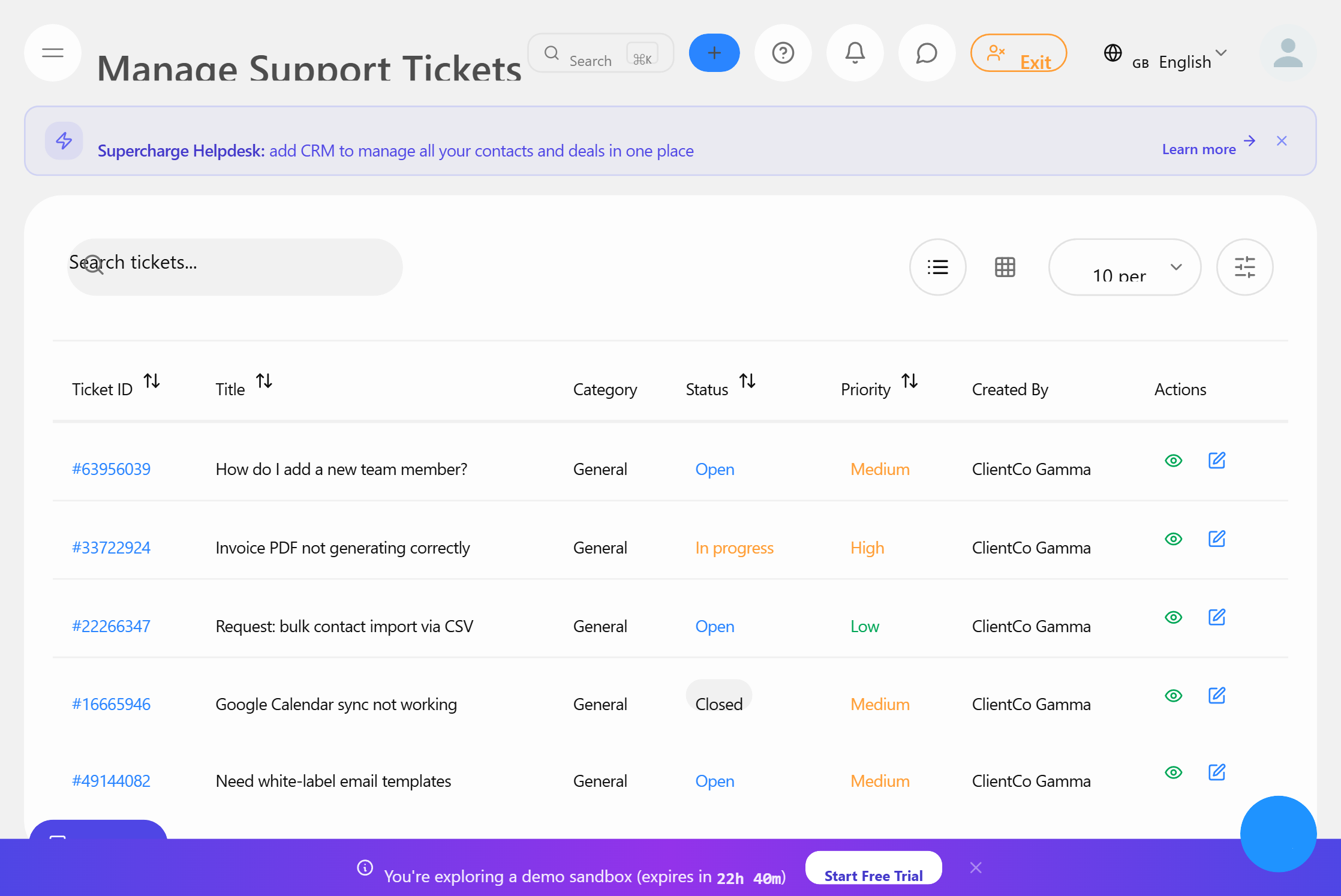 Helpdesk dan tiket dukungan